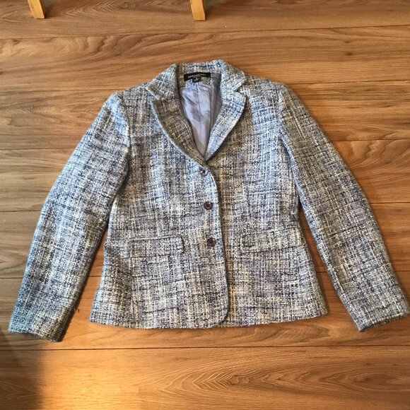 Jones New York Essentials Tweed Blazer Suit Jacket - Blue Size 6 Made in Canada - Picture 1 of 12